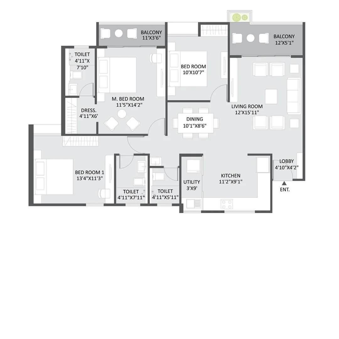 Austin Yana Tathawade 3BHK Floor Plan Image