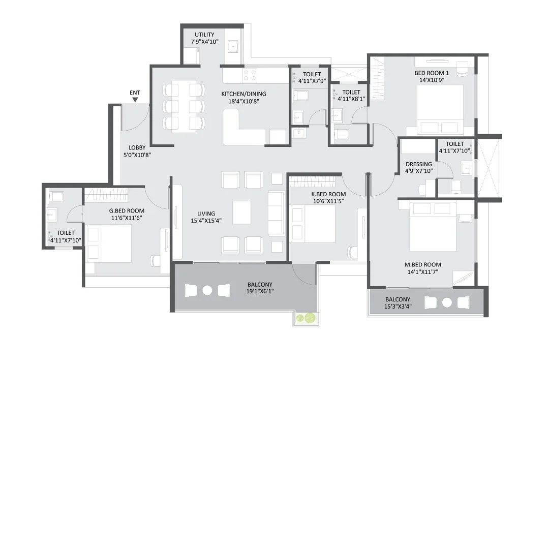 Austin Yana Tathawade 4BHK Floor Plan Image